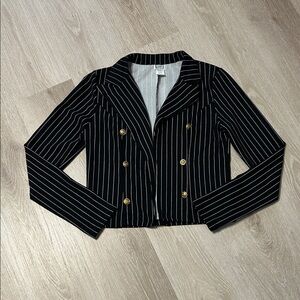 Vamp Vintage Lightweight Black Pinstripe Double-Breasted Cropped Blazer Sz Small